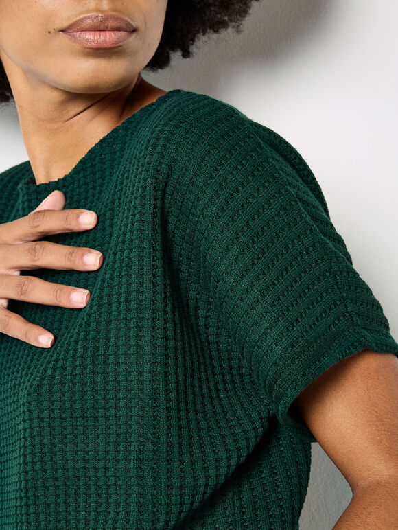 Waffle Knit Oversized T-Shirt, Green, large