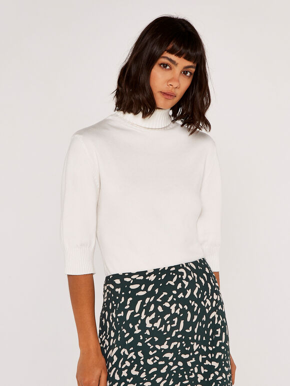 Turtle Neck Jumper, Cream, large