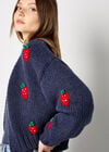 Chunky Knit Strawberry Cardigan, Navy, large
