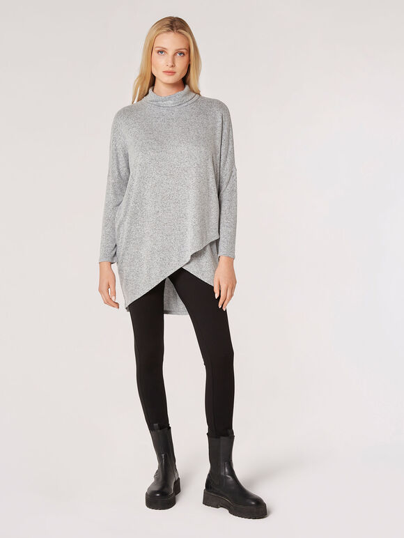 Soft Touch Wrap Tunic Top , Grey, large