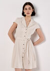 Linen Blend Shirt Mini Dress, Stone, large