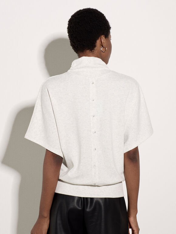 Button Back Soft Knit Top, White, large