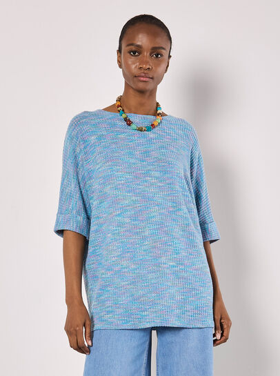 Multi-Coloured Waffle Knit Longline Top