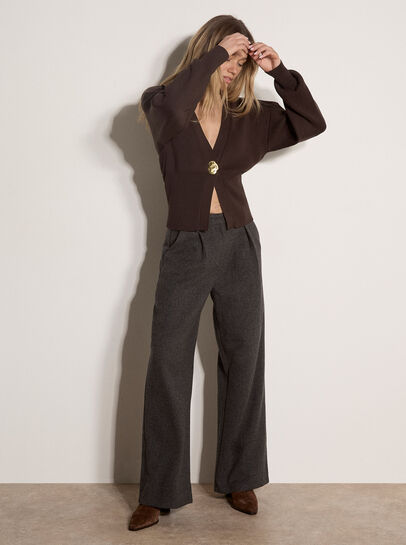 Ribbed Knit Hammered Button Cardigan