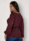 Curve Geo Print Chiffon Blouse, Burgundy, large