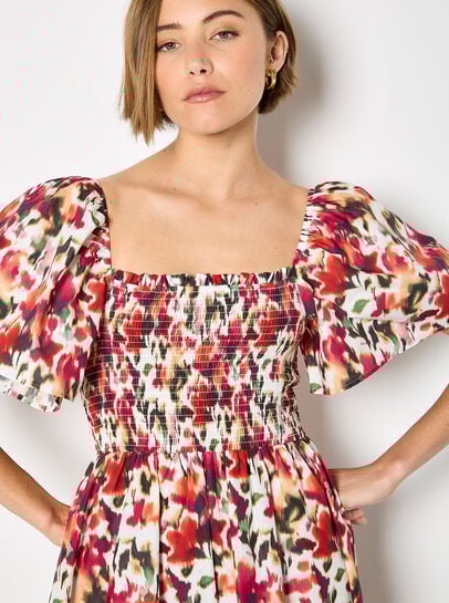 Pure Cotton Blurred Ikat Mini Dress