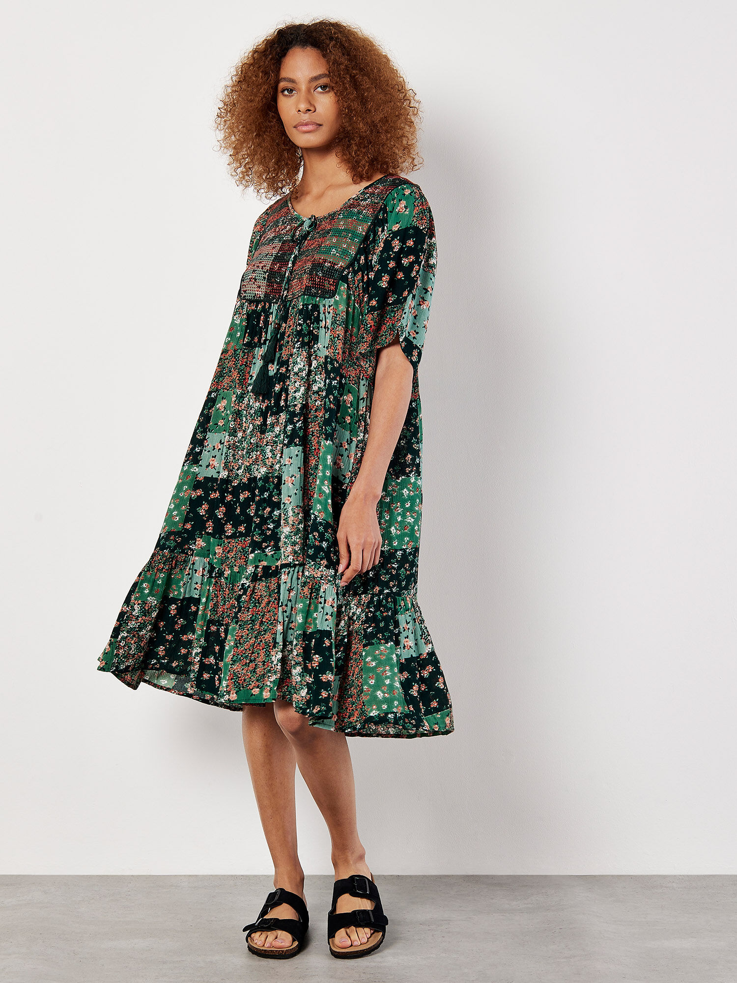 Patchwork Print Crinkle Mini Dress | Apricot Clothing