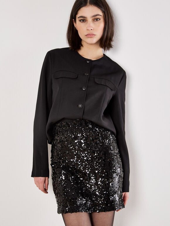 Multi Sequin Bodycon Mini Skirt, Black, large