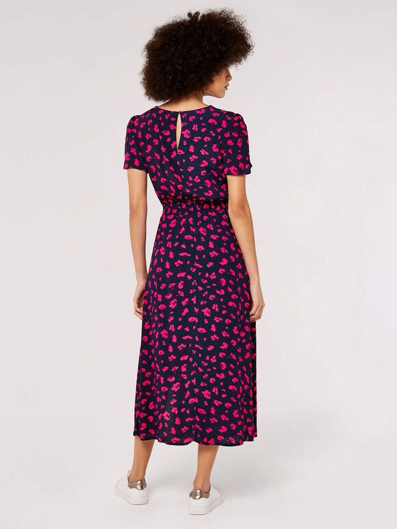 Floral Split Midi Dress, Navy, large