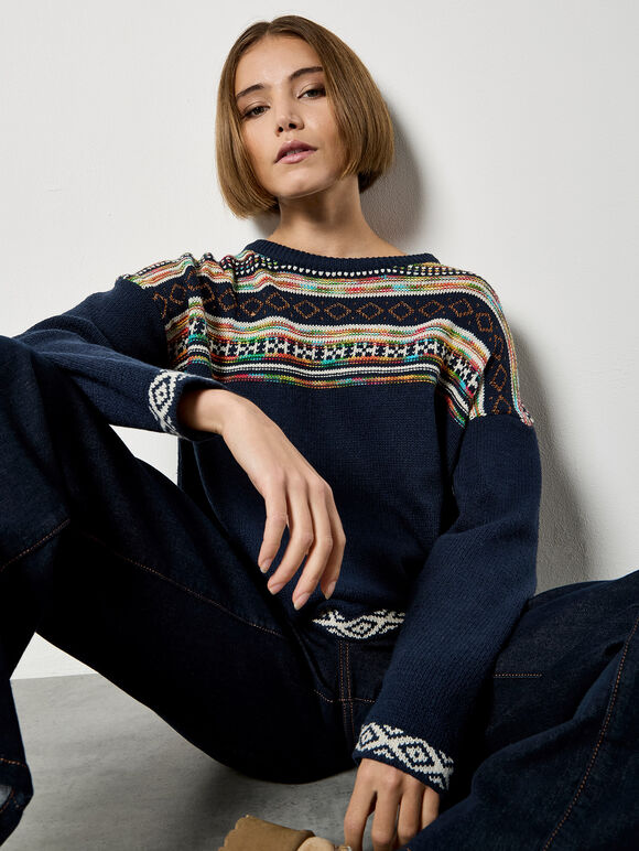 Multi Pattern Jumper, Navy, large