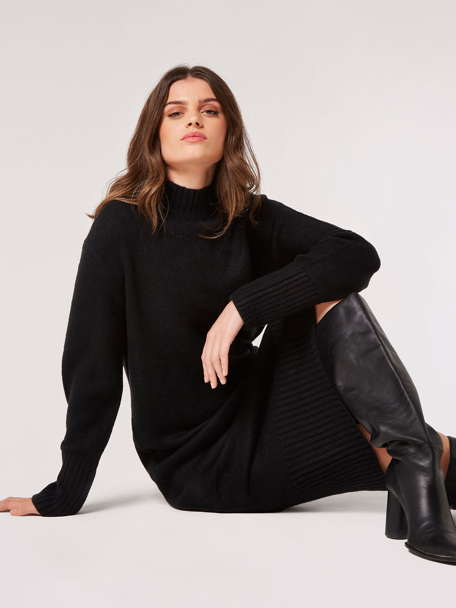Chunky Knit Midi Dress Apricot Clothing
