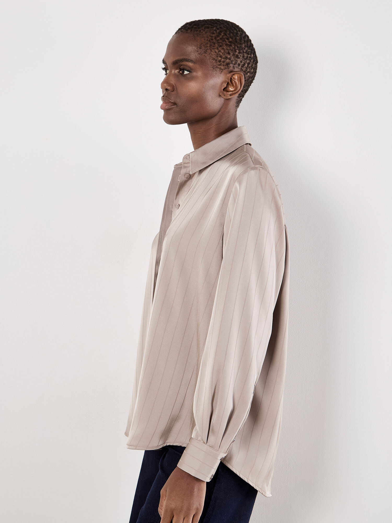 Satin Self-Stripe Oversized Shirt | Apricot Clothing