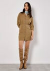 Fitted Twill Shirt Mini Dress, Stone, large