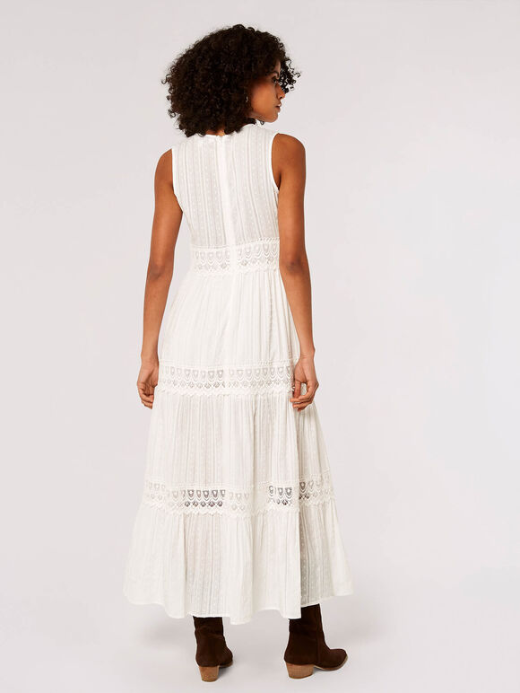 Dobby Crochet Tiered Maxi Dress, Cream, large