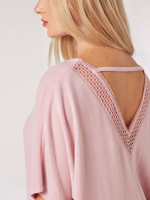 Haut dos en V au crochet, rose, grand