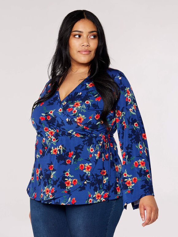 Curve Wrap Top, Blue, large