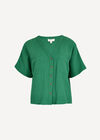 Textured V-Neck Blouse, Green, large