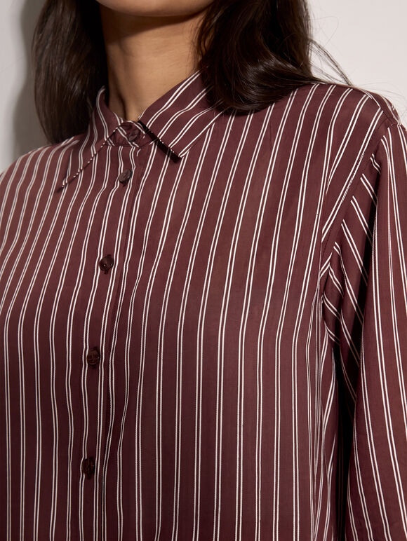 Oversized Stripe Shirt, Burgundy, large