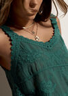 Floral Embroidery Crochet Cotton Top, Teal, large