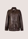 Oversized Faux Leather Jacket, Brown, large
