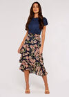 Floral Chiffon Midi Skirt, Navy, large