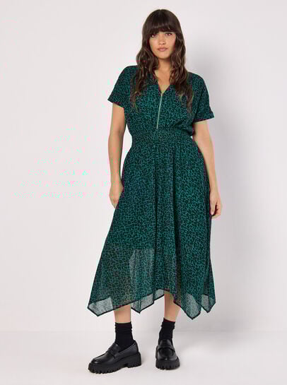 Abstract Squares Chiffon Midi Dress
