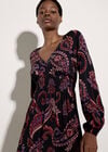 Crepe Folk Floral Midi Dress, Purple, large