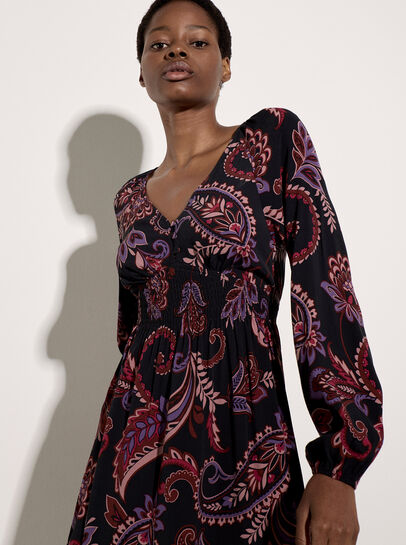 Crepe Folk Floral Midi Dress