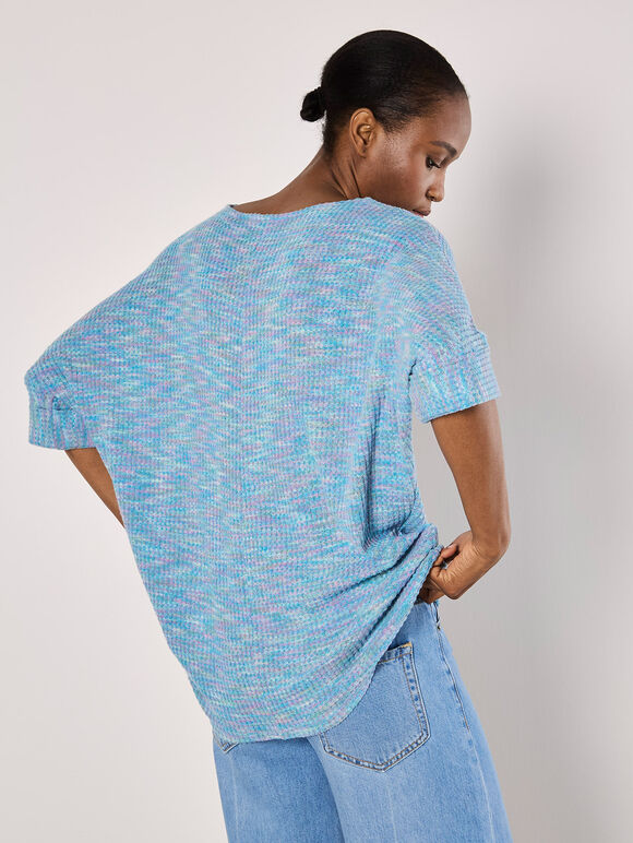 Multi-Coloured Waffle Knit Longline Top, Blue, large