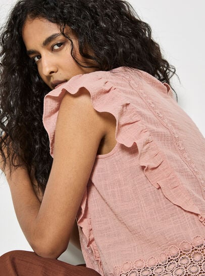 Ruffle Embroidered Cotton Top