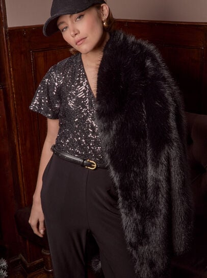 Chevron Sequin Wide Leg Jumpsuit