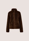 Fleece Cardigan, Brown, large