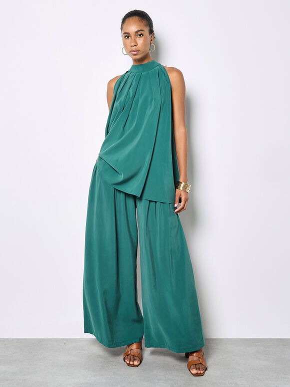 Soft Pleat Tunic Top, Teal, large