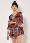 Patchwork Scarf Print Blouse, Orange, large