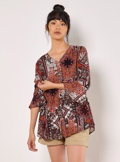 Patchwork Scarf Print Blouse