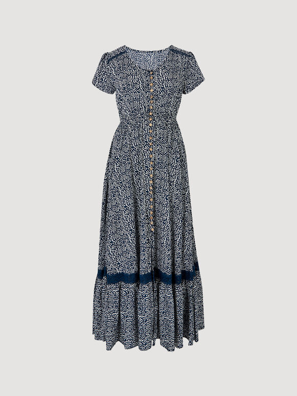 Häkel-Maxikleid mit unregelmäßigen Punkten, Marineblau, Größe L