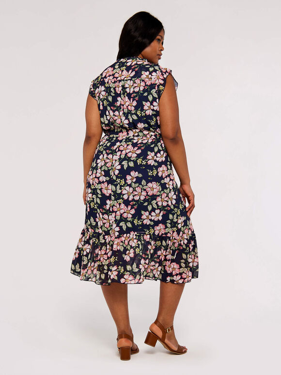 Smock Floral Midi Dress, Navy, large