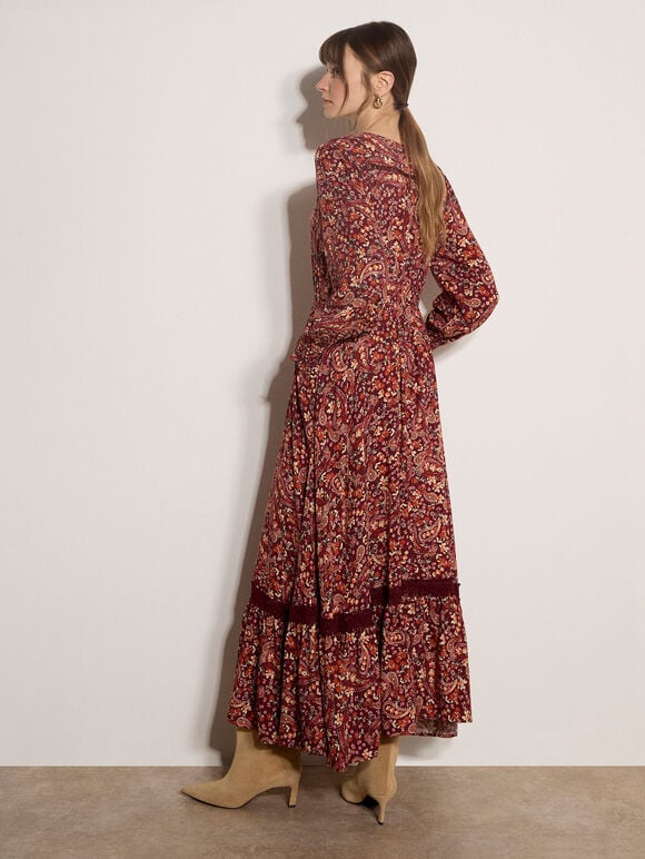 Paisley Floral Maxi Dress, Burgundy, large