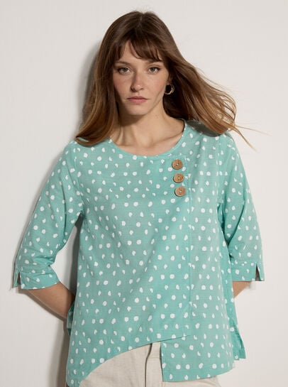 Irregular Spot Asymmetric Wrap Top