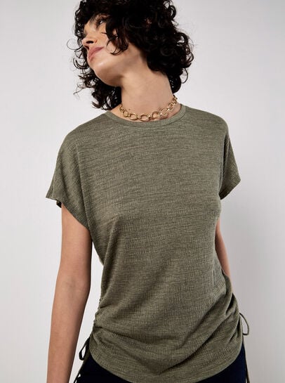 Textured Jersey Side Ruched T-Shirt
