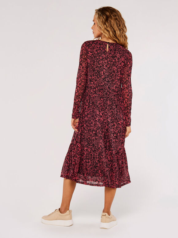 Floral Print Midi Dress, Coral, large