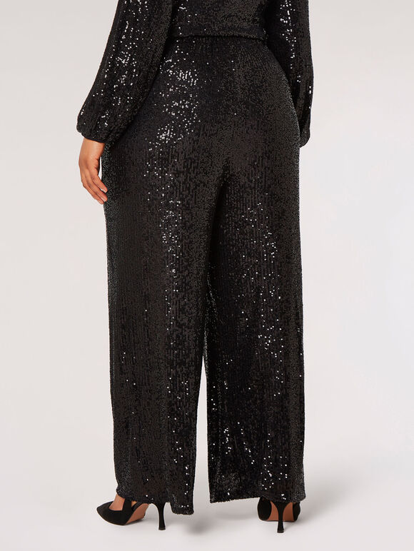 Curve Sequin Palazzo Trousers, Black, large