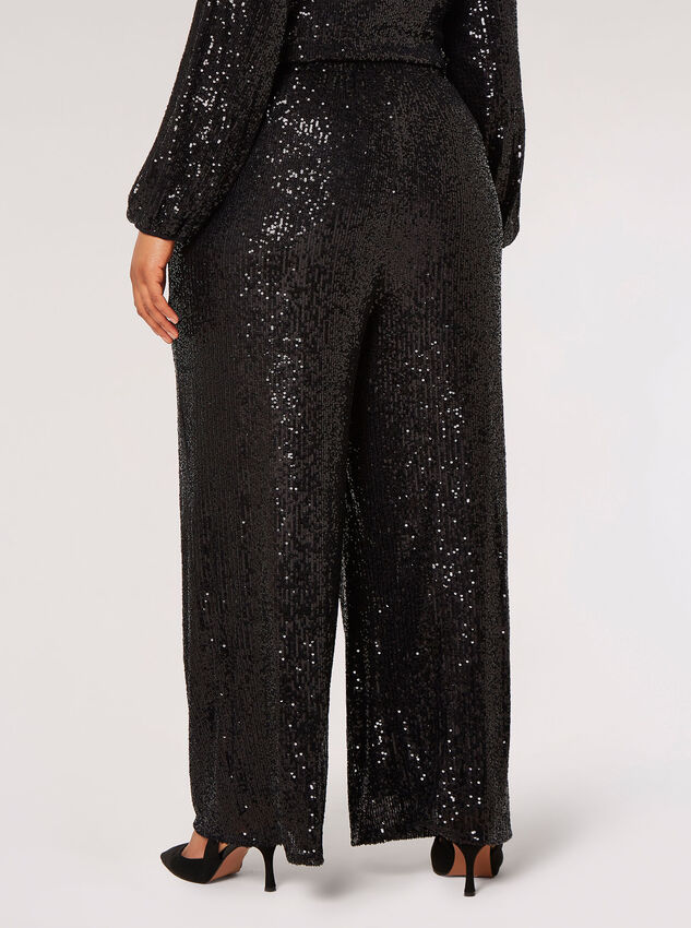 Curve Sequin Palazzo Trousers, Black, large