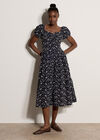 Floral Embroidered Tiered Midi Dress, Navy, large