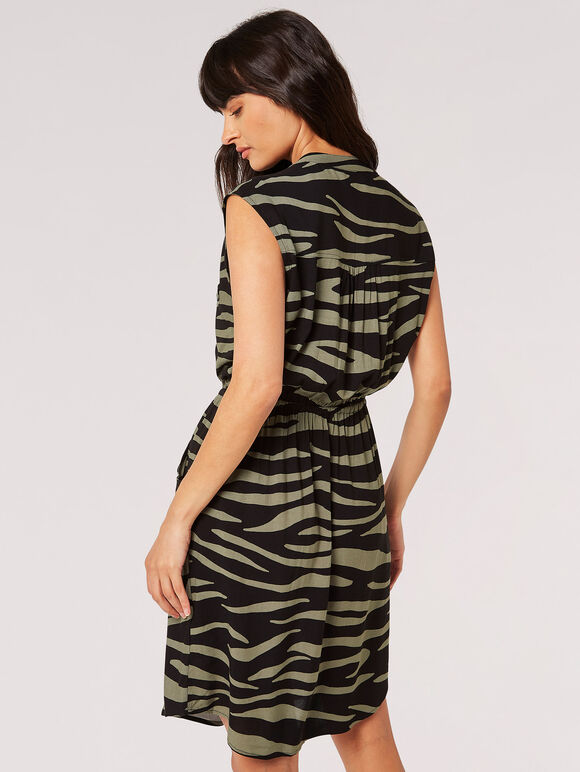 Mini-robe zippée à imprimé zèbre, Kaki, large