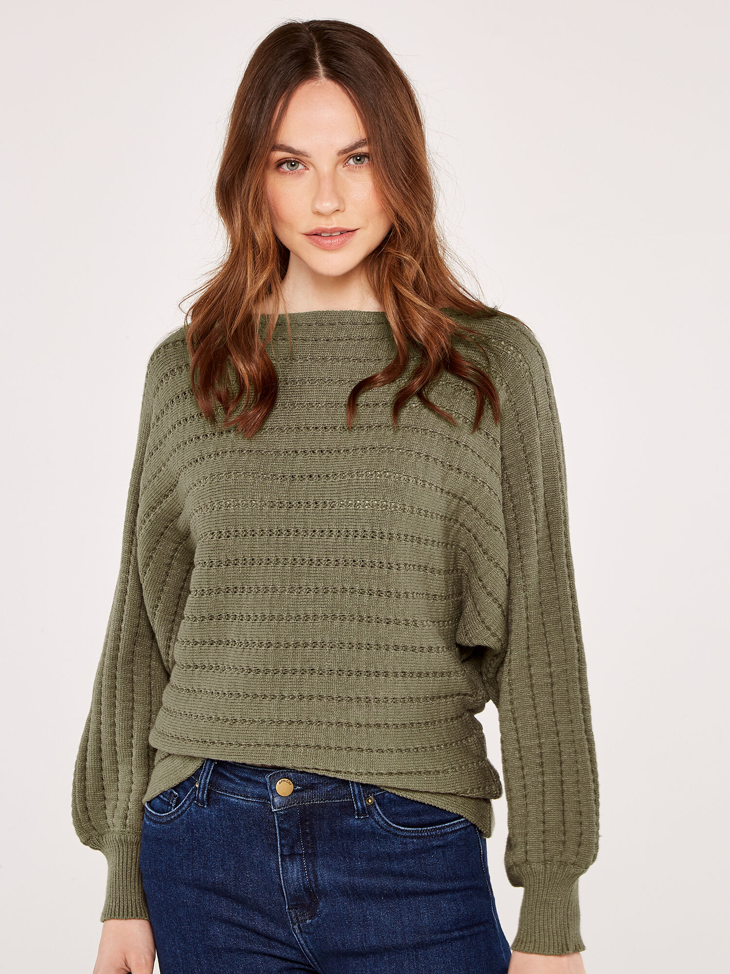 Pointelle Stripe Batwing Jumper 