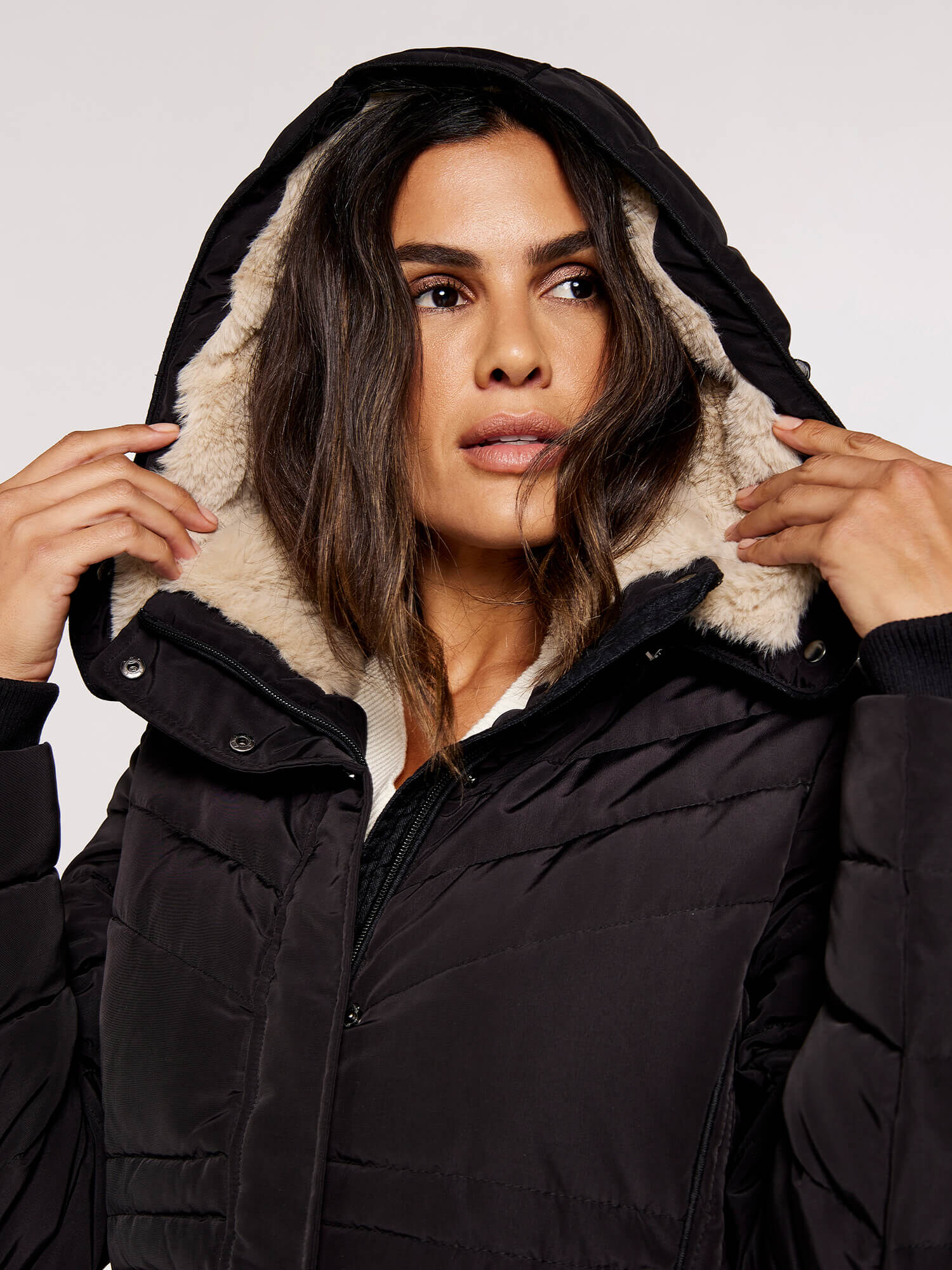 Black panel fur coat hot sale