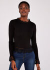 Lace Trim Ribbed Jumper, Black, large