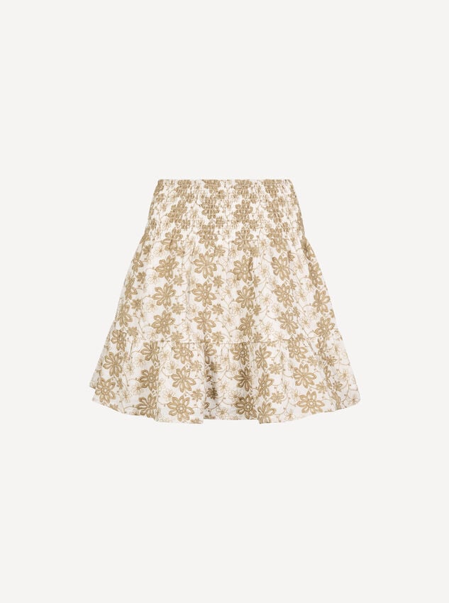 Floral Embroidered Mini Skirt, White, large
