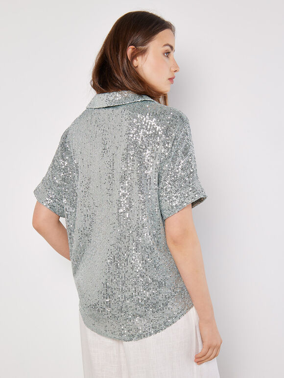 Chemise décontractée ornée de sequins, Menthe, grand